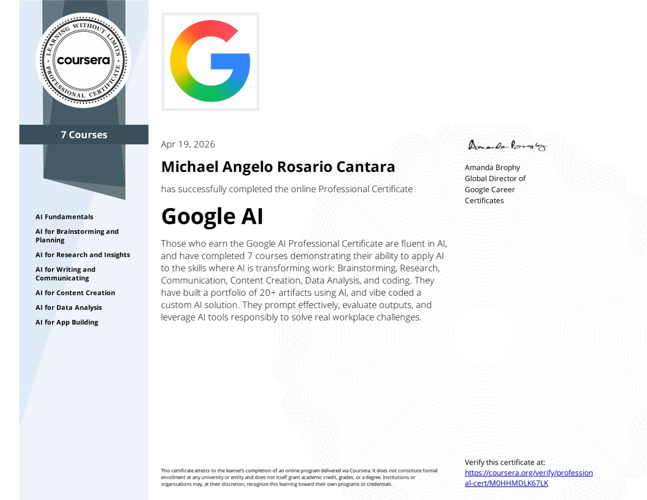 Google AI Professional Certificate