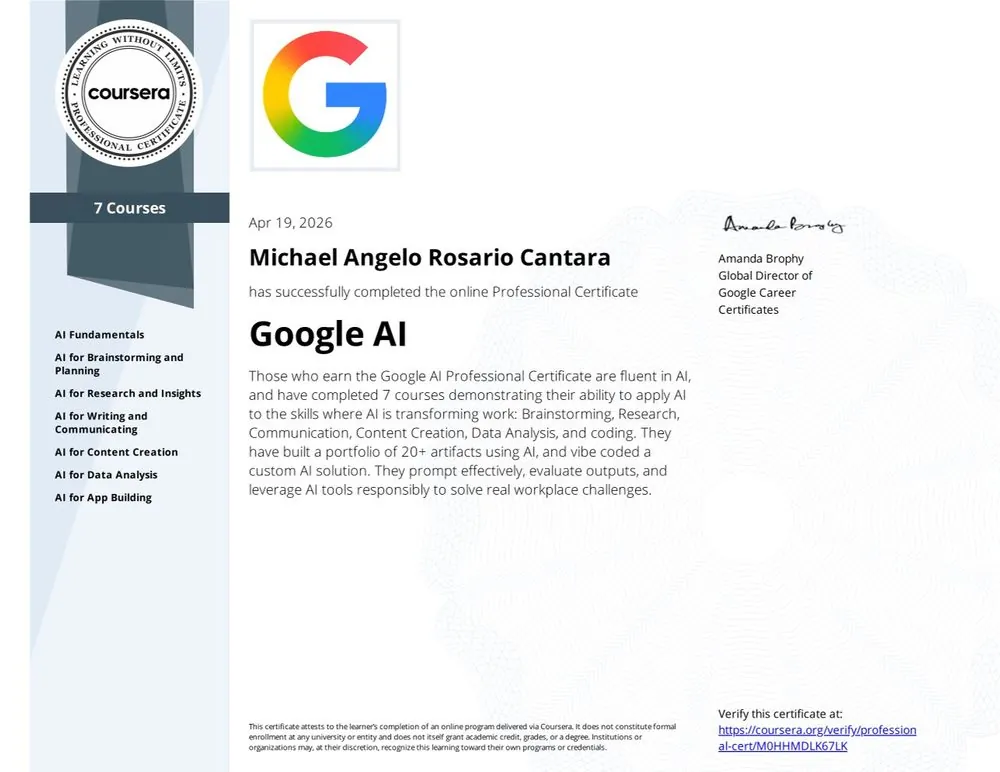 Google Google AI Professional Certificate badge